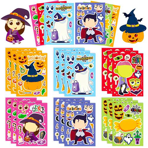 6Sheets Halloween DIY Puzzle Sticker Games 6 Witch Cute Ghos
