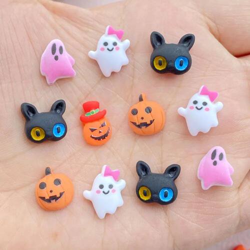 30Pcs New Cute Resin Halloween Pumpkin, Ghost, Cat Series Fl