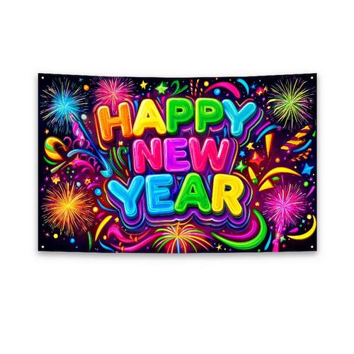 Black Gold 2026 New Year Banner Glitter Pink Polyester Photo