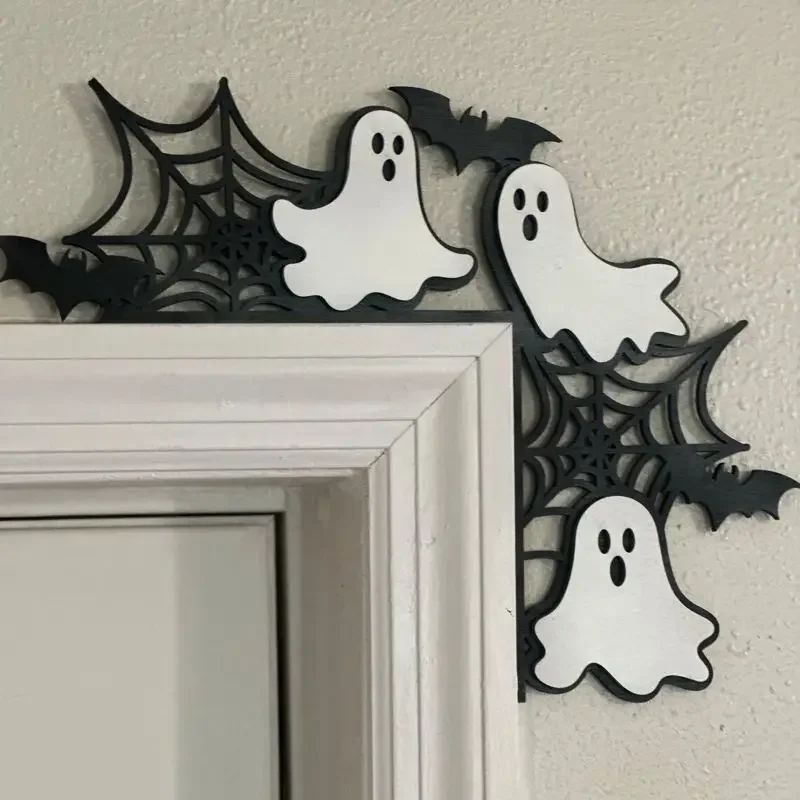 Wooden Halloween Door Topper Halloween Door Corner Double-Si
