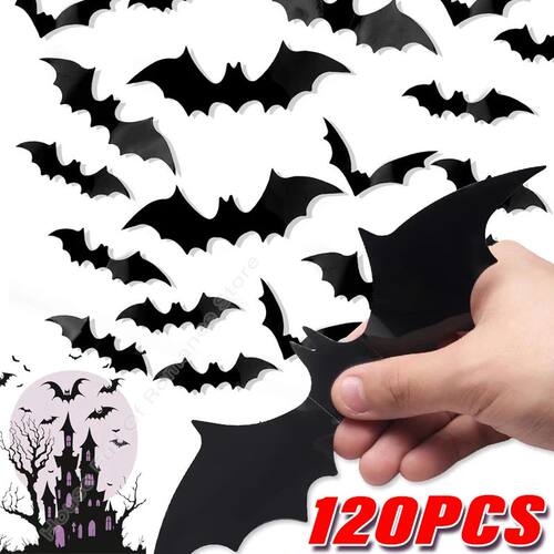 Black Horror Spider Wall Stick Halloween 3D Bat Sticker Emul