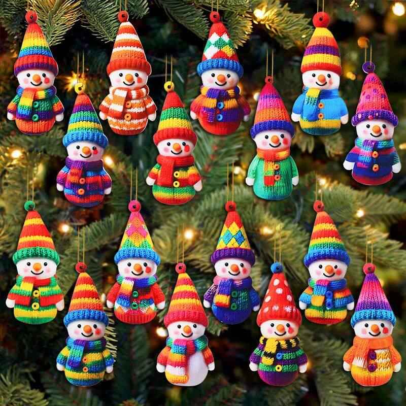 16pcs Cute Snowman Wooden Ornaments Christmas Tree Hanging P
