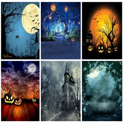 Halloween Backdrop Pumpkin Lantern Castle Forest Moon Tombst
