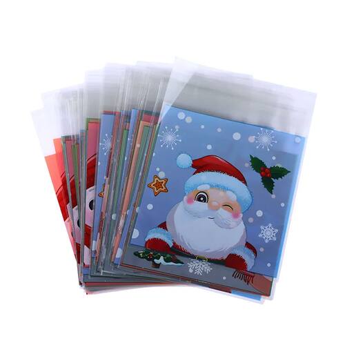 100Pcs Christmas Candy Cookie Gift Bags Plastic