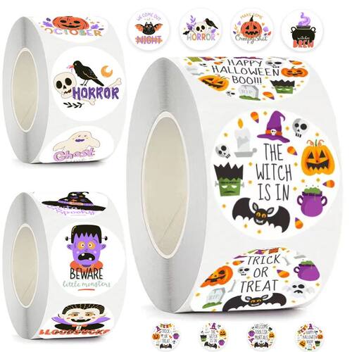 500pcs 1inch Halloween Stickers Roller for Gifts Cups Waterp