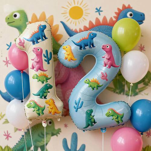 Dinosaur-featured 32 inch Number Balloons (0-9) with Fun-fil