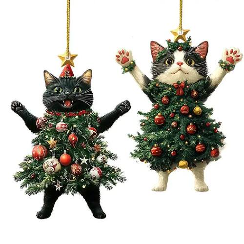1PC Christmas Tree Pendants Cute Cat Hanging Ornaments for C