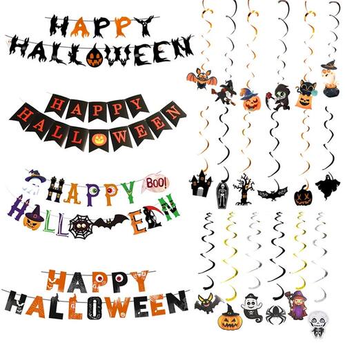 Halloween Party Banner Hanging Pendants Bat Pumpkin Paper Ga