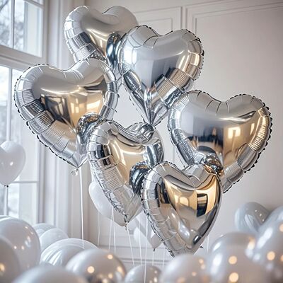10pcs 10-Inch Silvery Heart Balloon Set Camping Theme Party