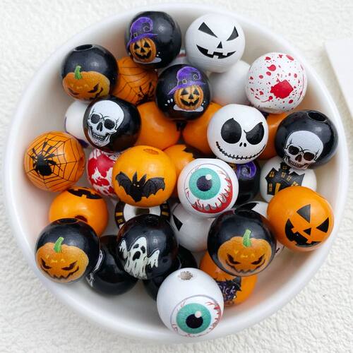 10Pcs New Halloween 16mm Perforated Wood Beads Series Suitab