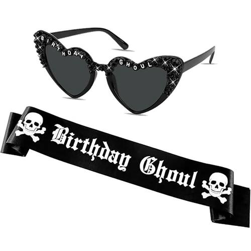2 Pcs Birthday Ghoul Sash and Heart Accessories for Women Bl