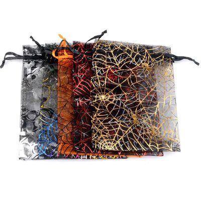 50pcs 10x15cm Organza Halloween Gift Bags Spider Web Shape J
