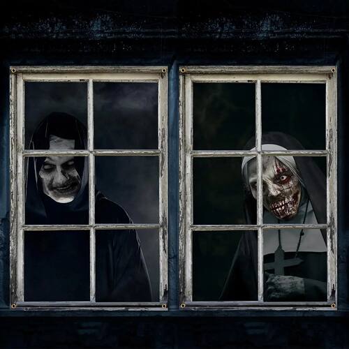 2 Pcs Scary Halloween Curtain Halloween Window Silhouette De