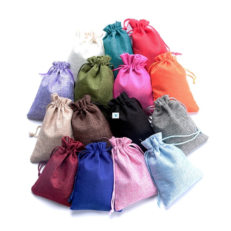 50pcs/lot mini drawstring burlap bag jute gift bags wedding