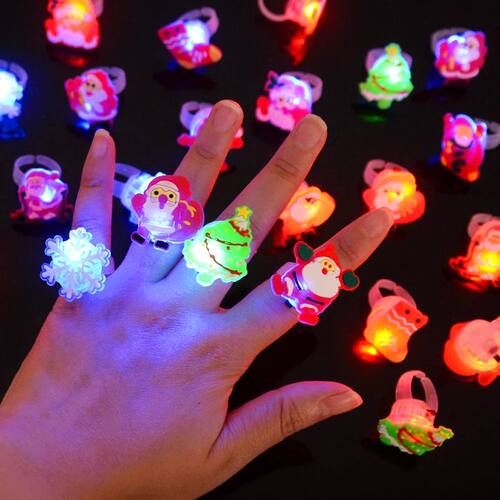 Christmas LED Light Ring Kids Gift Glowing Santa Claus Snowf