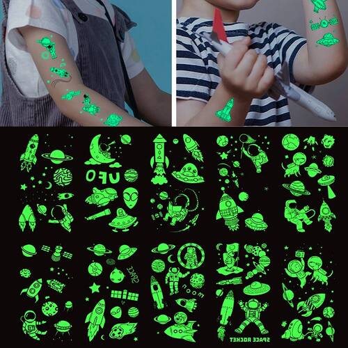 10 Sheets Luminous Outer Space Astronauts Temporary Face Bod
