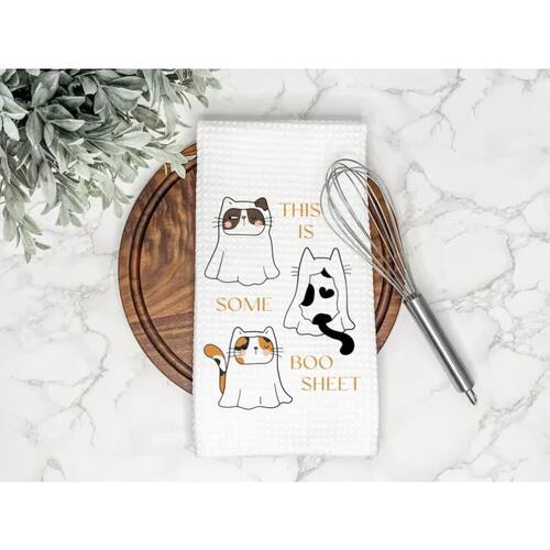 Cat Ghosts Boo Sheet Kitchen Towel Funny Halloween Hand Towe