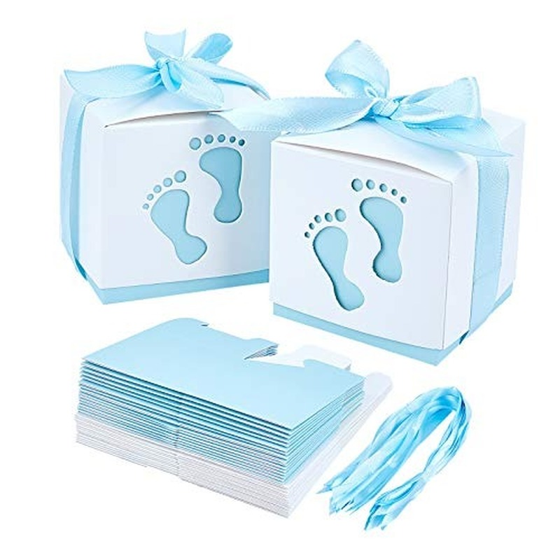 50pcs newborn baby boxes footprints candy baby shower gift