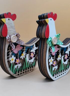 2025 New Easter Decoration for Home Wooden Easter Hen LED Li
