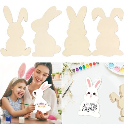 Large Easter Wood Bunny Unfinished Rabbit Shaped Wooden Slic