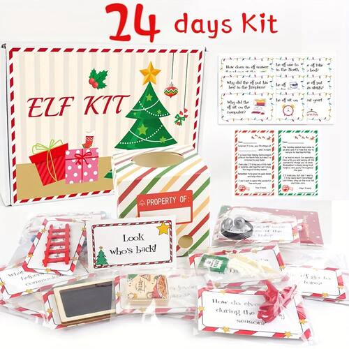 24-Day Elf Arrival Kit,Christmas Countdown Kit with Jokes an