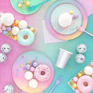 Disposable Rainbow Tableware Decoration Party Pink Birthday