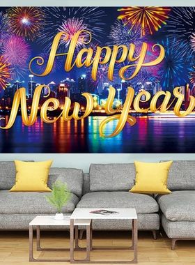 Black Gold 2026 New Year Backdrops Polyester Night Glitterin