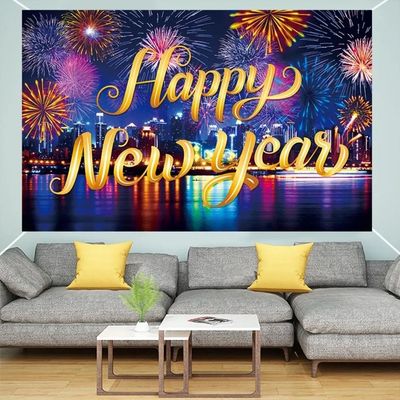 Black Gold 2026 New Year Backdrops Polyester Night Glitterin