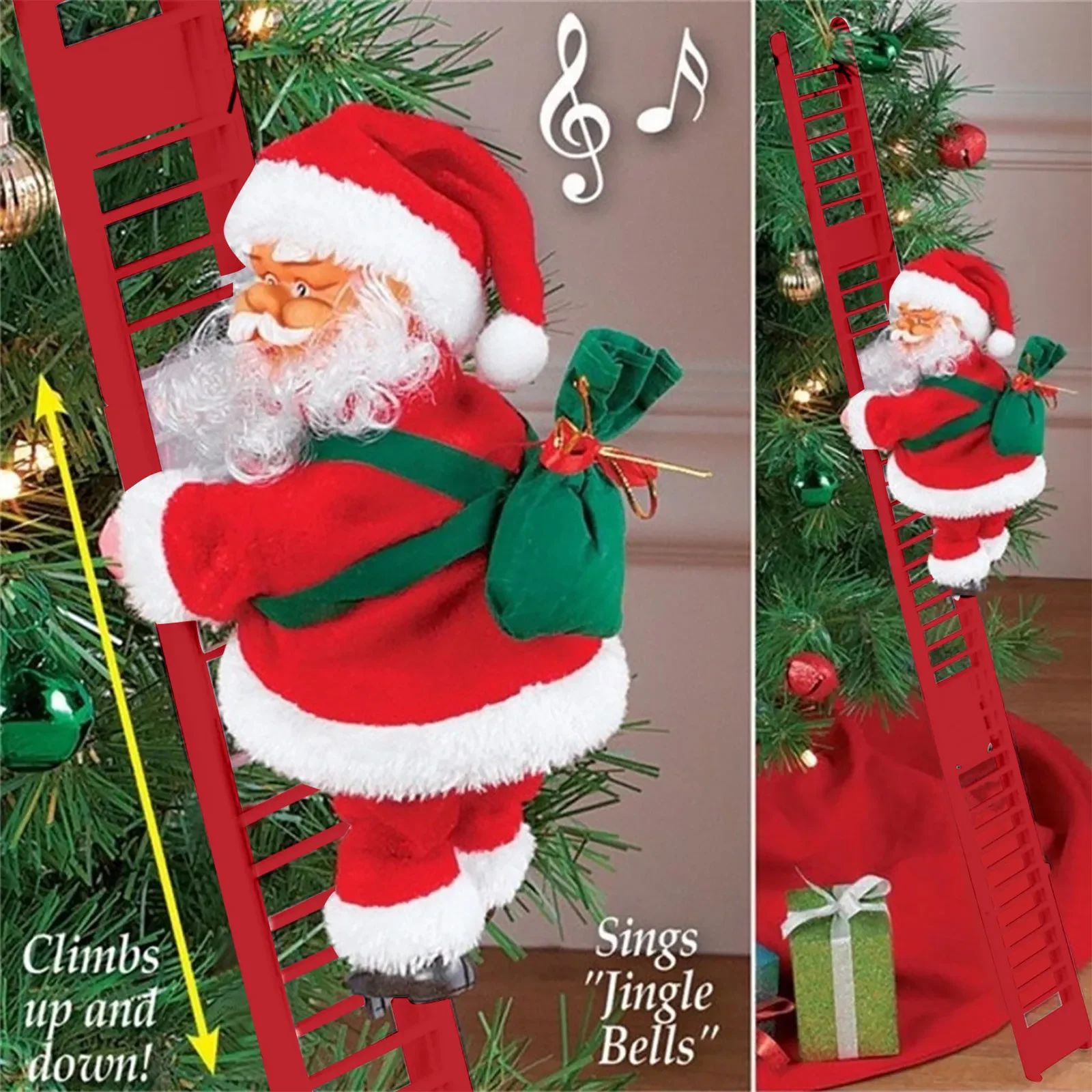 Electric Climbing Ladder Santa Claus with Music & LED Light,