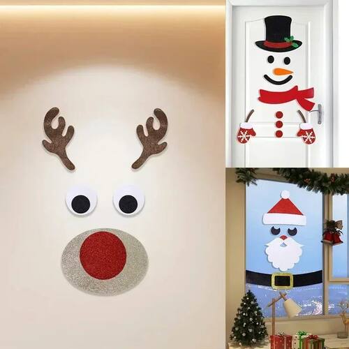 Christmas Door Stickers Decor Large Snowman Reindeer Santa S