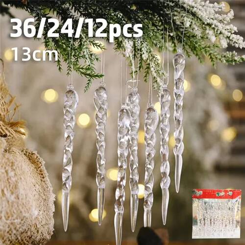12/24/36pcs Crystal Clear Ice Pendants Christmas Tree Orname