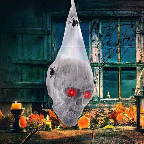 Halloween Horror Glowing Sound Control Spider Cotton Skull P