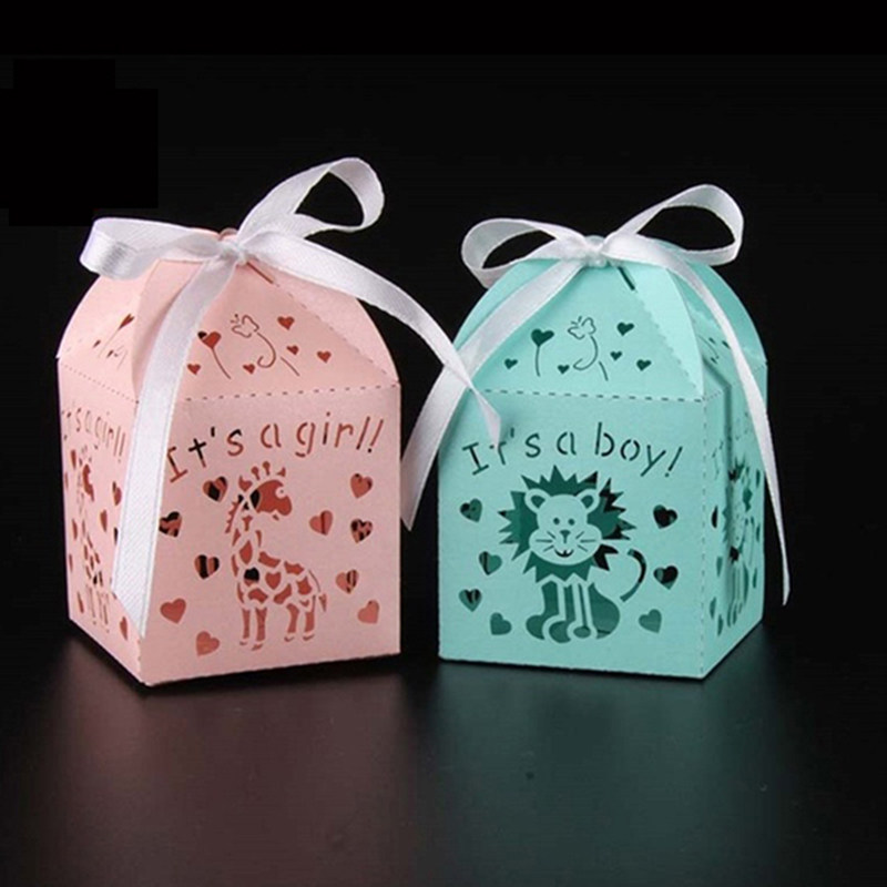 baby shower girl boy candy box with ribbons gender reveal
