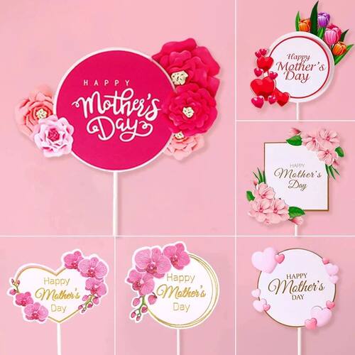 10pc Happy Mother's Day Cake Toppers Pink Heart Flower Decor