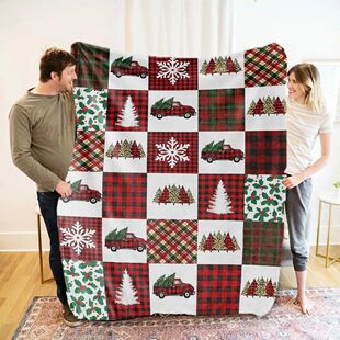 Christmas Tree Plaid Blanket, Red And Green Plaid Blanket, C