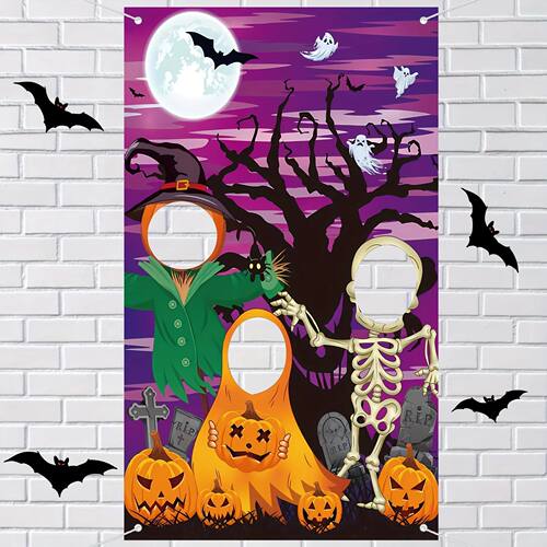 1pcs Halloween Fun Photo Background Cloth Pumpkin Skeleton W
