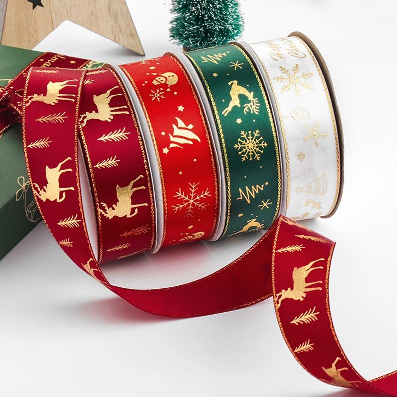 5Yards Bronzing Christmas Ribbons Printed Polyester Ribbons