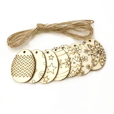 25pcs Easter Decor Wooden Eggs Wood Hanging Pendant Easter P