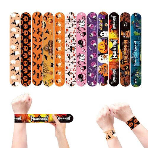 1/3/6/12Pc Halloween Slap Circle Pumpkin Slap Bracelets Wris