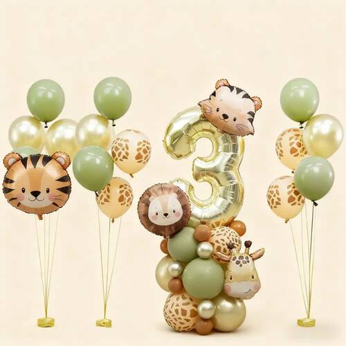 38pcs Wild Animal Balloon Tower with Gold 1-9 Number Balloon