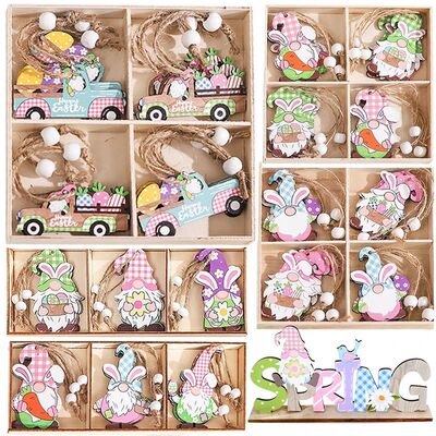 Wooden Easter Rabbit Pendants Ornaments Wood Bunny Egg Facel
