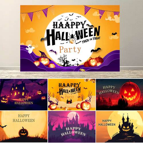 Halloween Backdrop Full Moon Scary Night Castle Pumpk Party