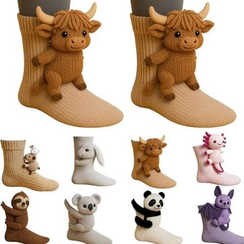 3D Knitted Animal Socks Cute Cozy Fuzzy Thick Warm Crew With