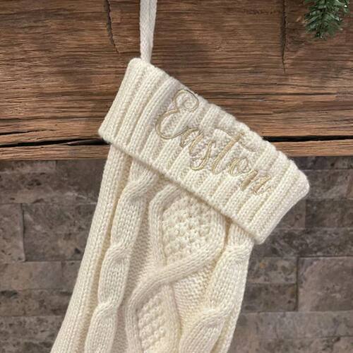 Personalized Embroidered Christmas Stocking Red Green Beige