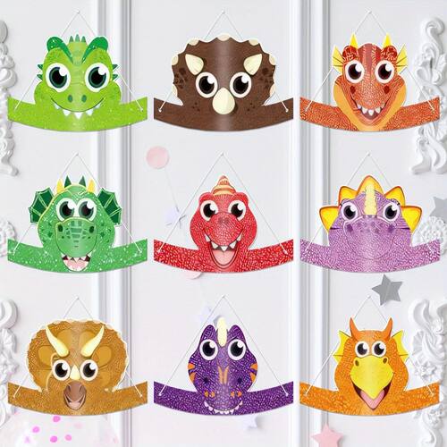 18Pcs Cute Dinosaur Party Hats Colorful Dinosaur Party Photo