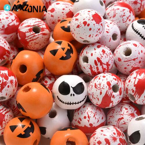 10pcs 16mm Halloween Spooky Wood Beads Natural Wooden Spacer
