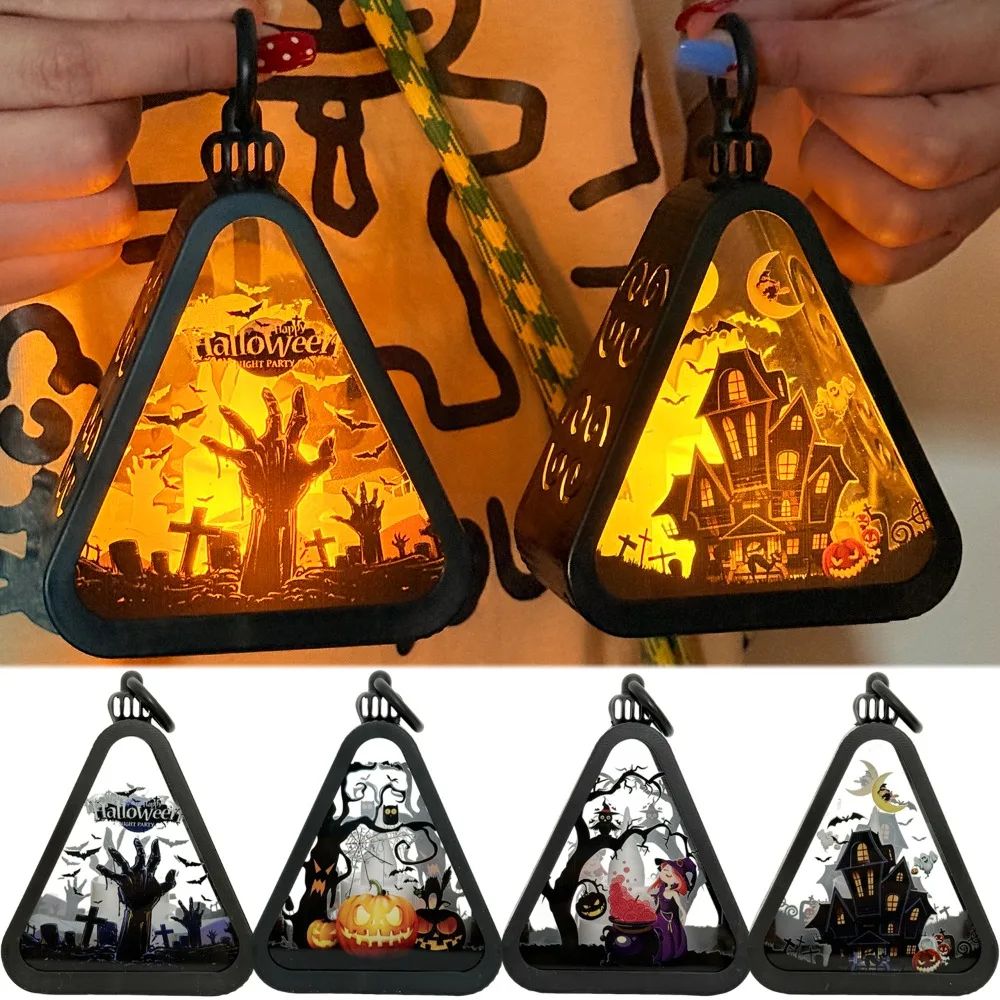 Halloween Pumpkin Lantern Plastic Witch Castle Ghost Triangl