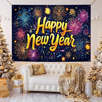 Black Gold 2026 New Year Banner Glitter Pink Firework Balloo
