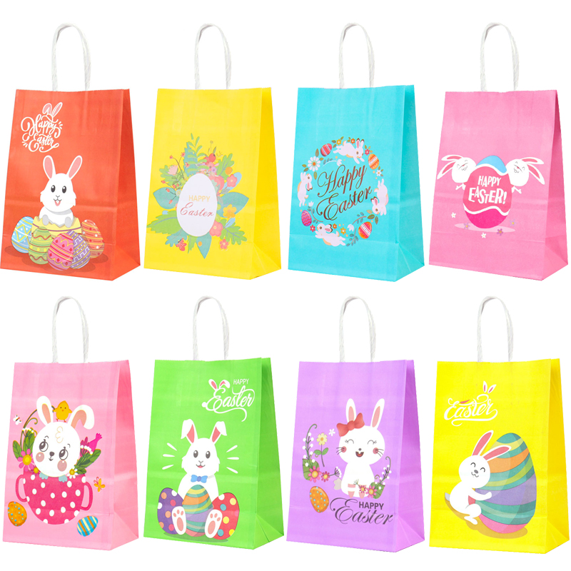 4pcs Happy Easter Bunny Paper Gift Bags Rabbit Eggs Cookies