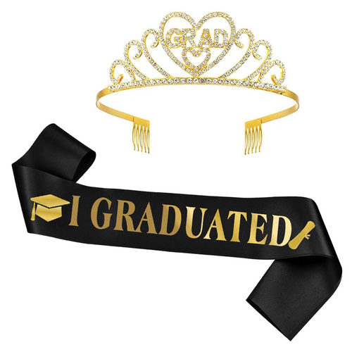 2023 Graduated Satin Sash Glitter Crown for Graduation